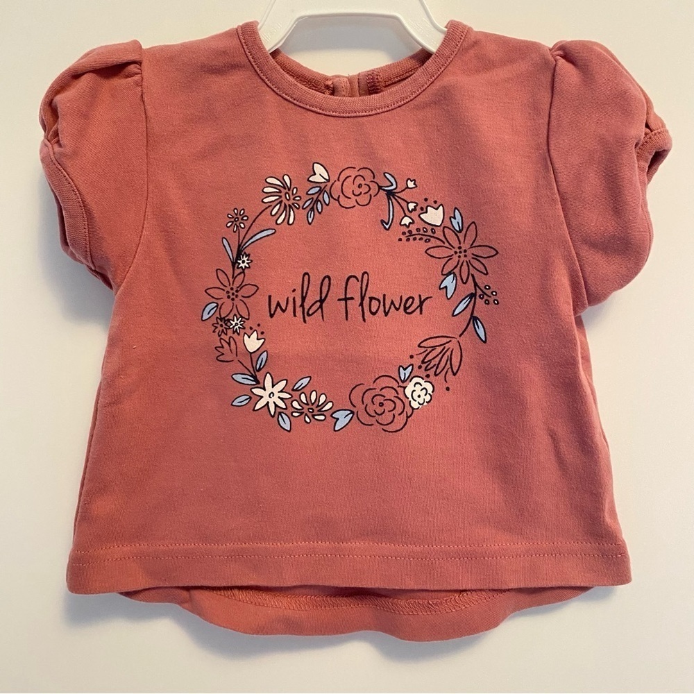 City Mouse Baby Girl's Wild Flower Puff Sleeve T-Shirt Size 6-9 Months